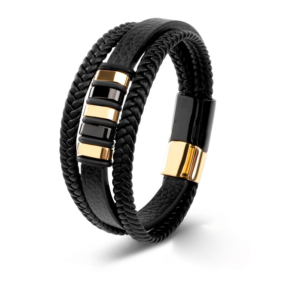 Men’s Tribal Style Stainless-Steel Leather Bracelet – Fashion Magnetic Clasp Titanium Steel Wristband