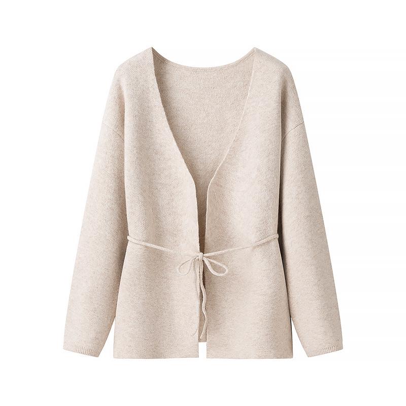 2025 Spring Women's V-neck Long-Sleeved Tie-Up Cardigan Sweater: European & American Street Fashion