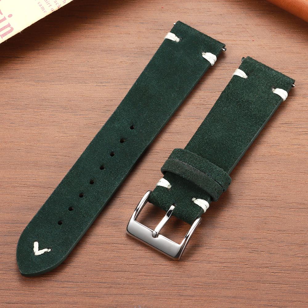 Genuine Suede Leather Watch Strap Vintage Brown Watch Band 18mm 20mm 22mm Quick Release Watchband for Omega Business Wristband