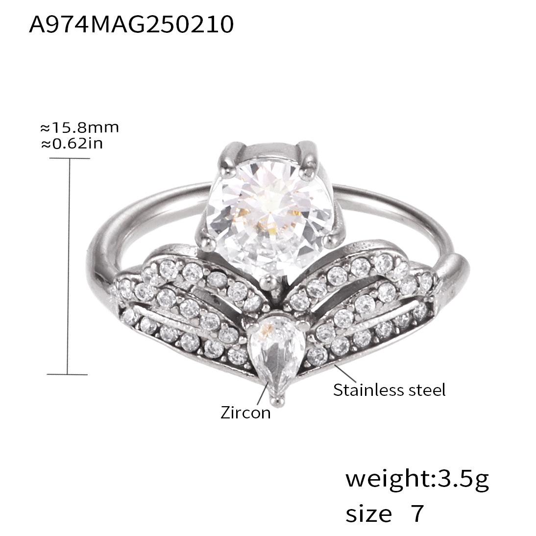 Qiong Yao Stainless Steel Pink Diamond Crown Side-Opening Adjustable Ring for Women Adjustable Size 7
