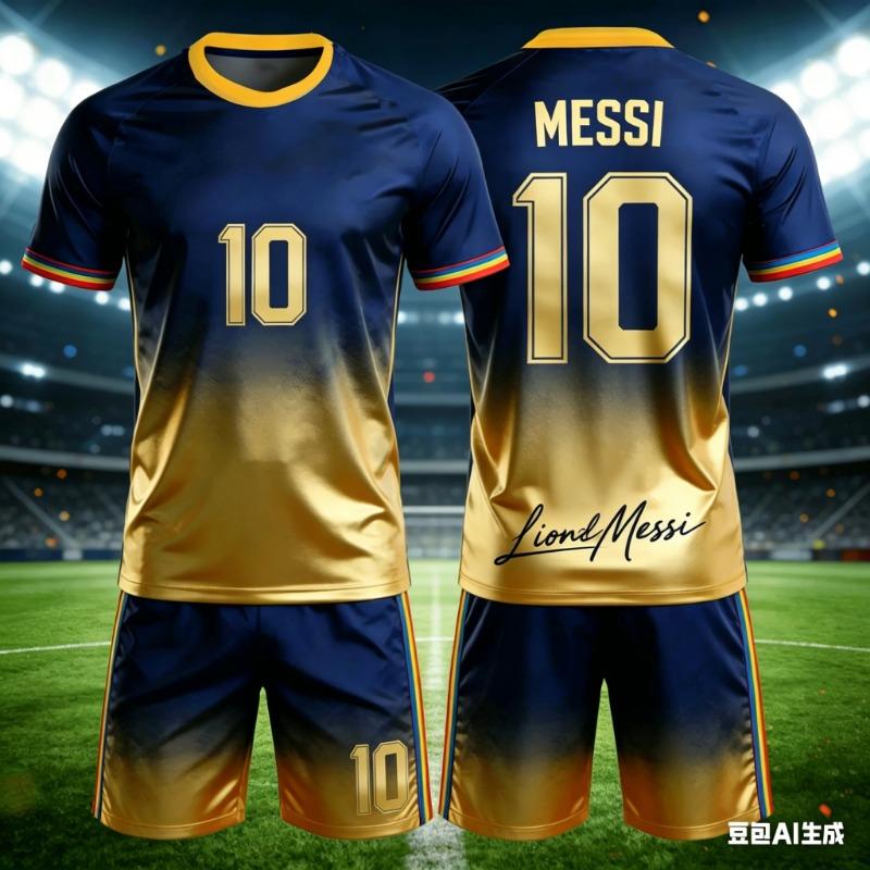 2026 Neuer KI Messi # 10 Schnelltrocknender Fußball-Trainingsanzug Eltern-Kind-Outfit Sommer Kinder Erwachsenen T-Shirt Shorts Lockeres Set