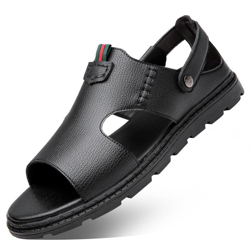 

Летние новые мужские сандалии с открытым носком мужские дышащие туфли с перфорацией кожаные сандалии 38 чёрный