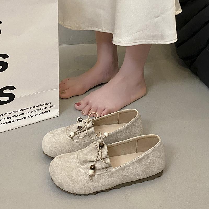 22 autumn new retro beaded lazy soft leather soft sole casual single shoes Boken shoes