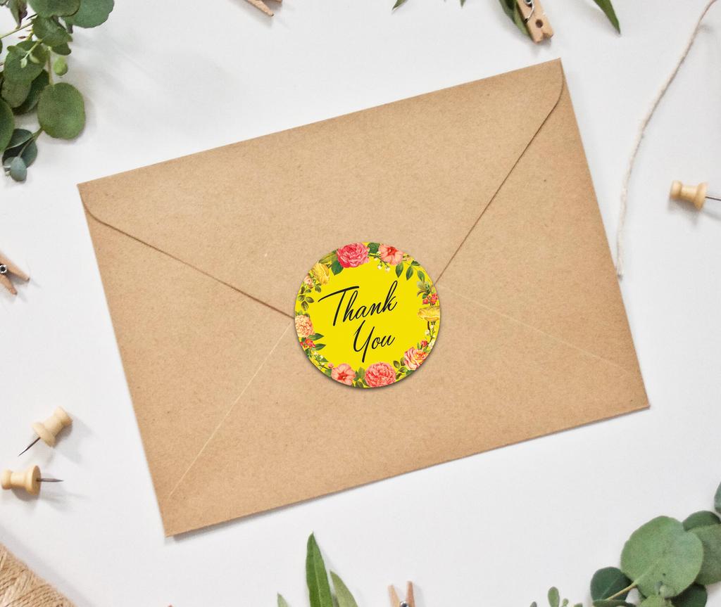 Darling Souvenir 45 Pcs Round Wedding Envelope Seal Black Floral Wreath Thank You Stickers-1.6
