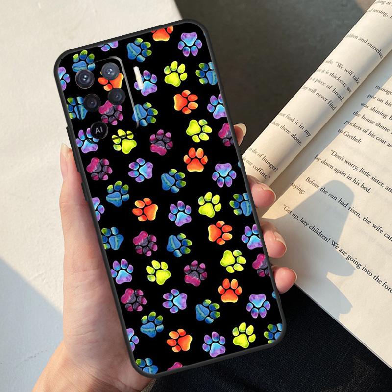 Dog Foot Paw Colorful Pattern Case For Oppo A74 A57 A17 A77 A18 A38 A58 A78 A98 A54 A94 A80 A60 A40 A96 A76 A16 A15 A5 Pro