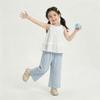 Girls' Summer Cute Embroidered Lace Halter Tank Top & Wide-Leg Pants Set