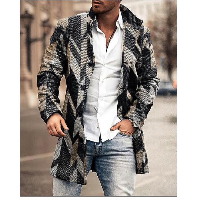 Spring New Men's Pocket Versatile Daily Retro Stand Up Collar Medium Long Woolen Coat Men's Casual Coat Men's Clothing