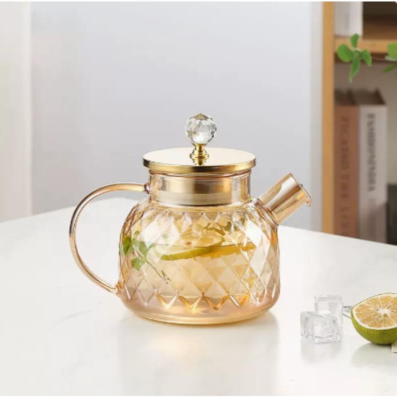 New High Borosilicate Glass Cold Water Kettle Amber Gold Gailland Pot Set Household Large Capacity Glass Juice Pot
