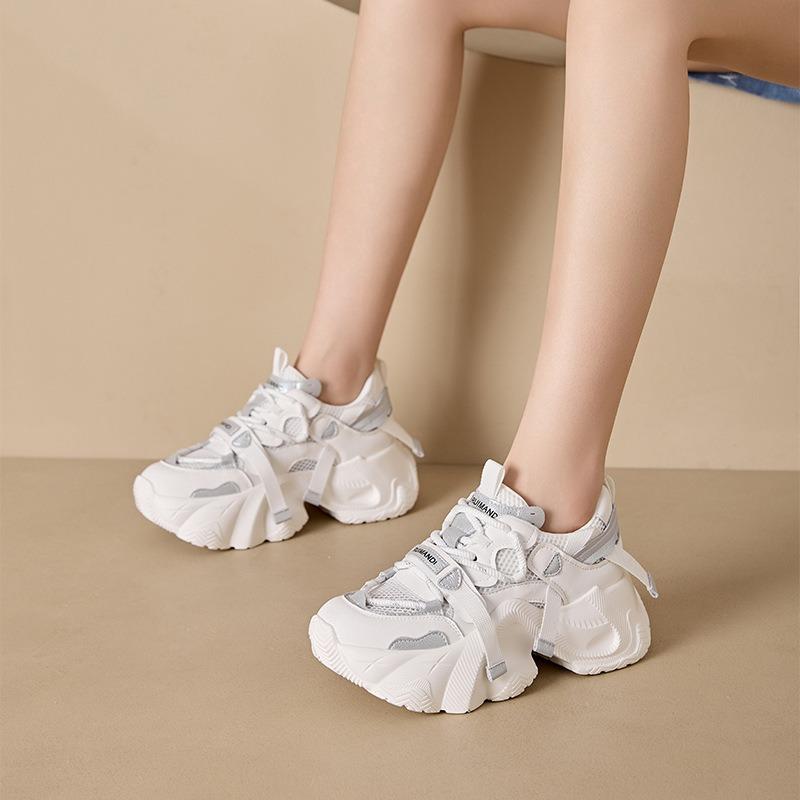 Autumn new mesh casual sports shoes women's thick-soled heightened color matching dad shoes women's student shoes