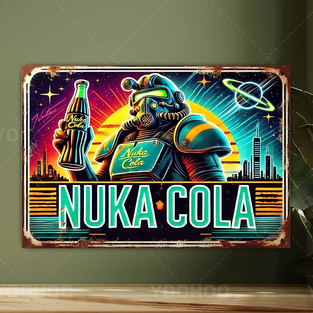 

Retro Nuka Cola Wall Art Aluminum Sign with Futuristic Robot - Pre-Drilled for Game Rooms & Themed Bars - Fallout Gaming Deco 20x30cm（7.8x11.8inch）