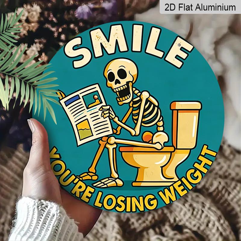 2D Flat Aluminum 7.87 Inch X 7.87 Inch Humorous Skull Bathroom Wall Decoration. Suitable for Bars, Living Rooms, Kitchens, Parties, Cafes, Porches