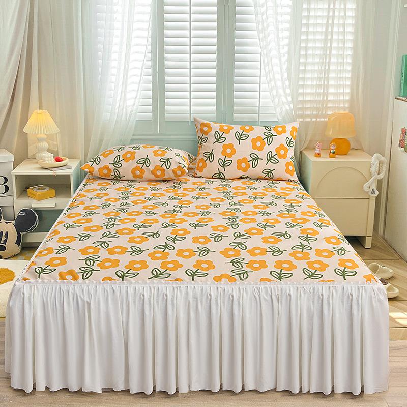 Bedroom Household Single-piece Sanding Bed Skirt Solid Color Skin-friendly Bedspread Bed Cover Bedroom Student Dormitory Sheets