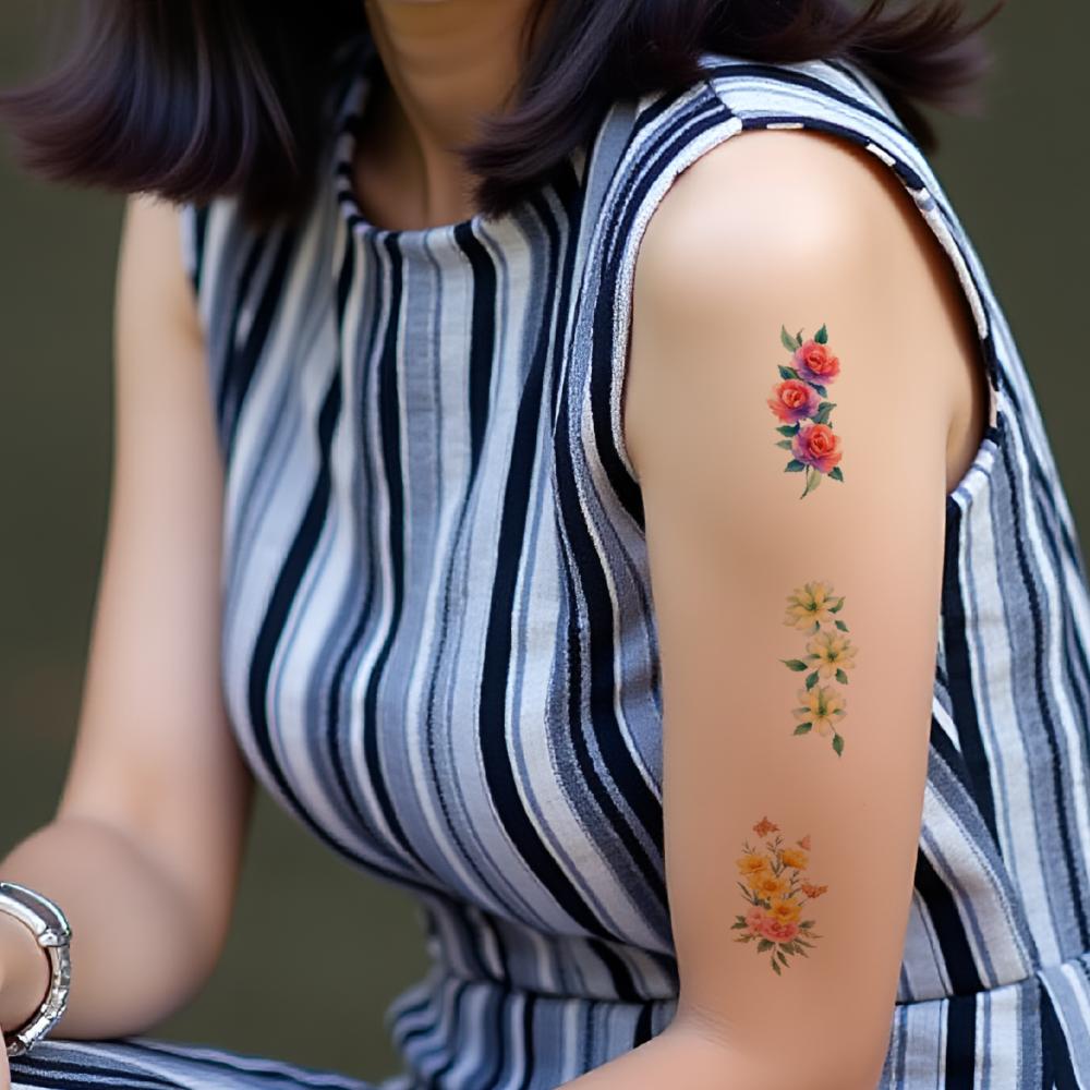 9pcs Temporary Tattoo Temporary Tattoo Stickers Hydrangea And Roses Tulips Roses And Butterflies For Male Thighs Arms