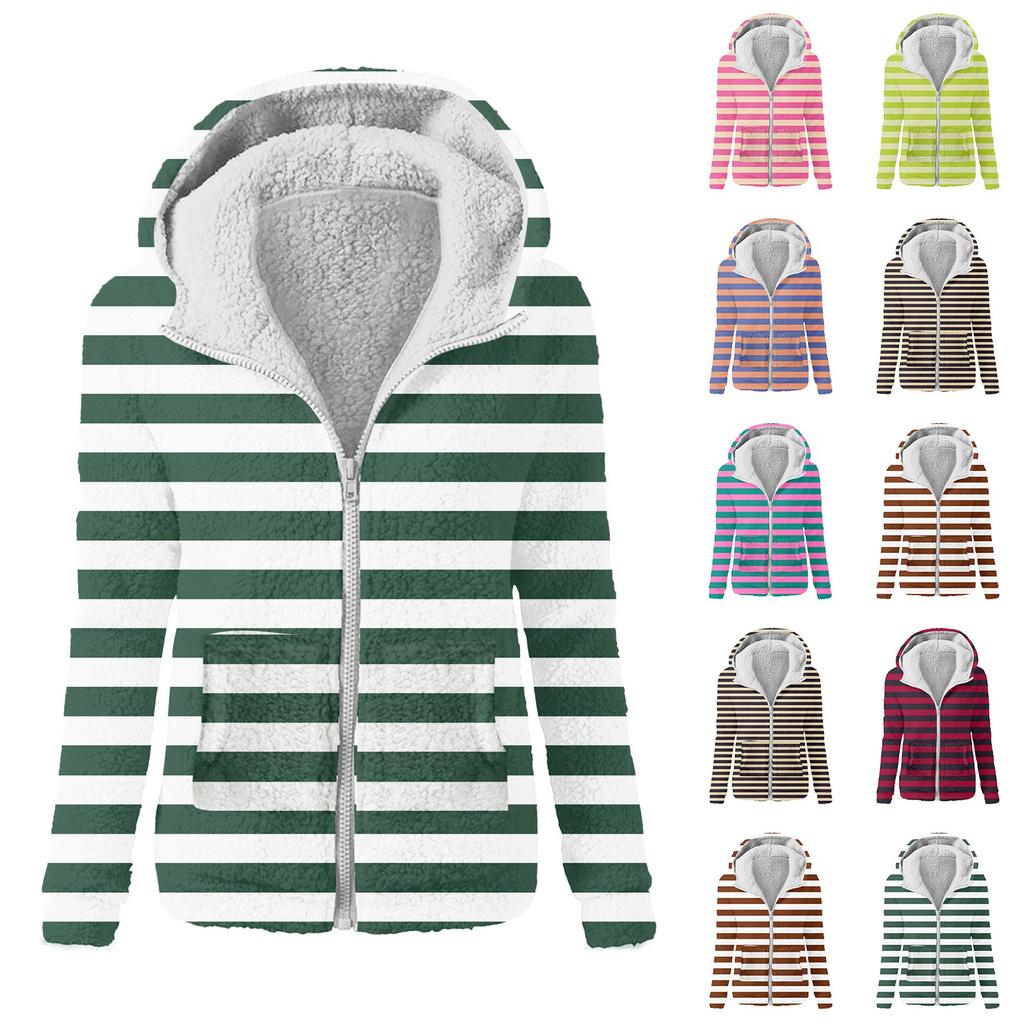 Women's Fashion Printing Sweatshirt Loose Hooded Plush Zip Up Jacket Top