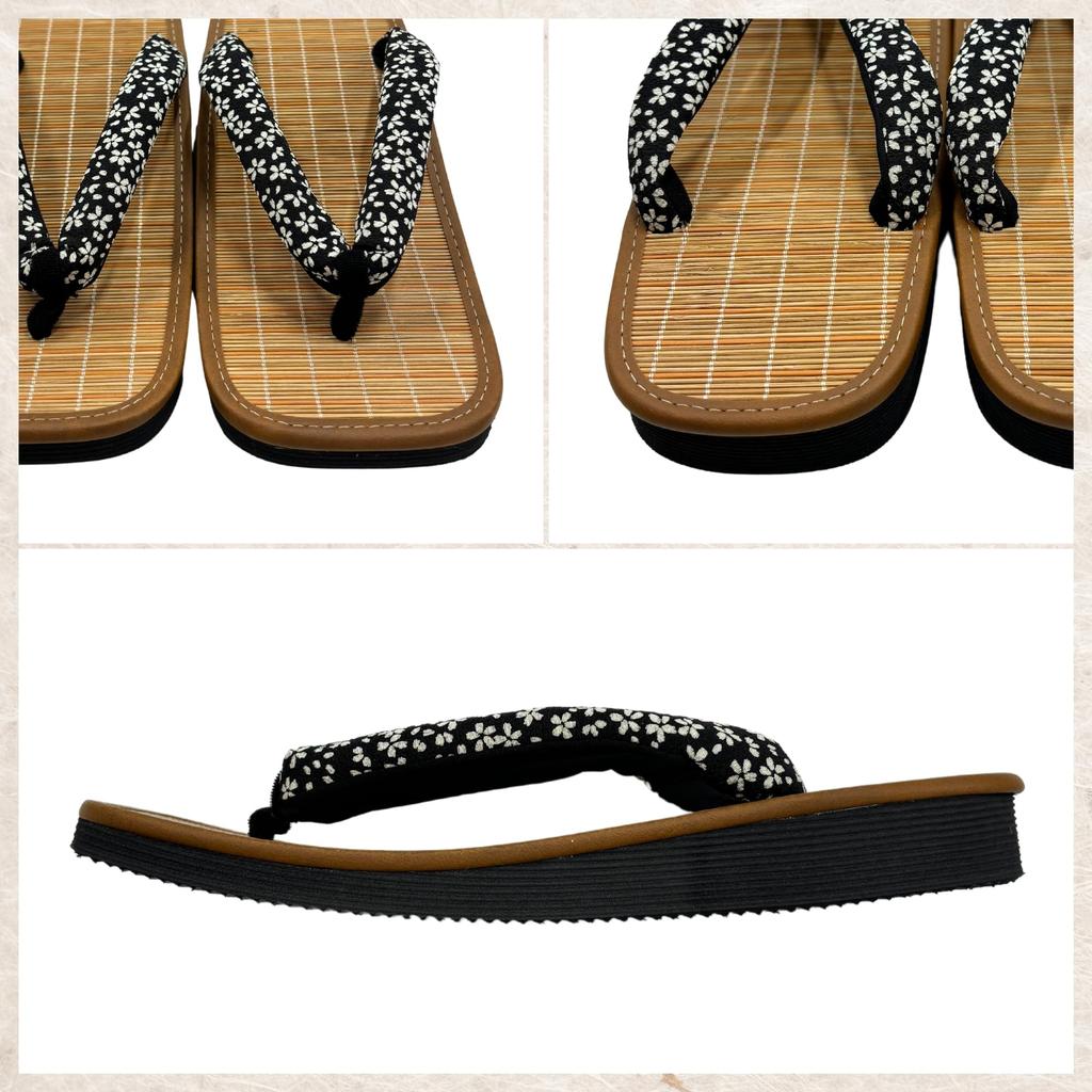 Edoten Geta-sandaler, Bambuyta, Svart Svampsula, Rem i Chirimen-stil, Tillverkade i Japan, Zori-sandaler i japansk stil, Körsbärsblomma, Storlek LL