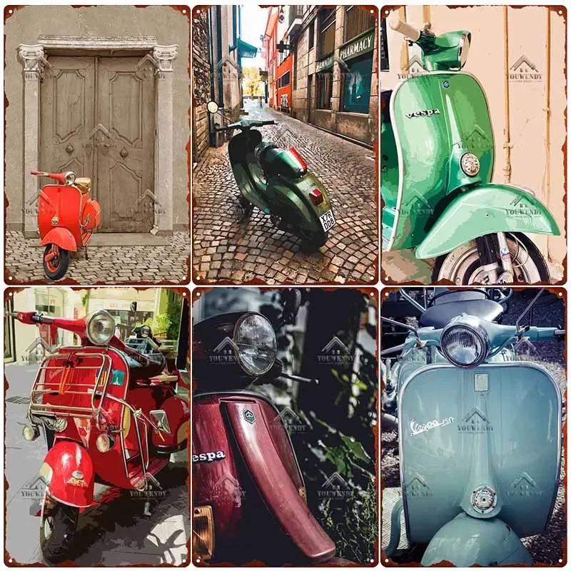 Retro plechová cedule pro domácí dekoraci, Vintage kovový plakát Vespa, Bar, Klub, Motocyklová garáž Nástěnná dekorace, Značka