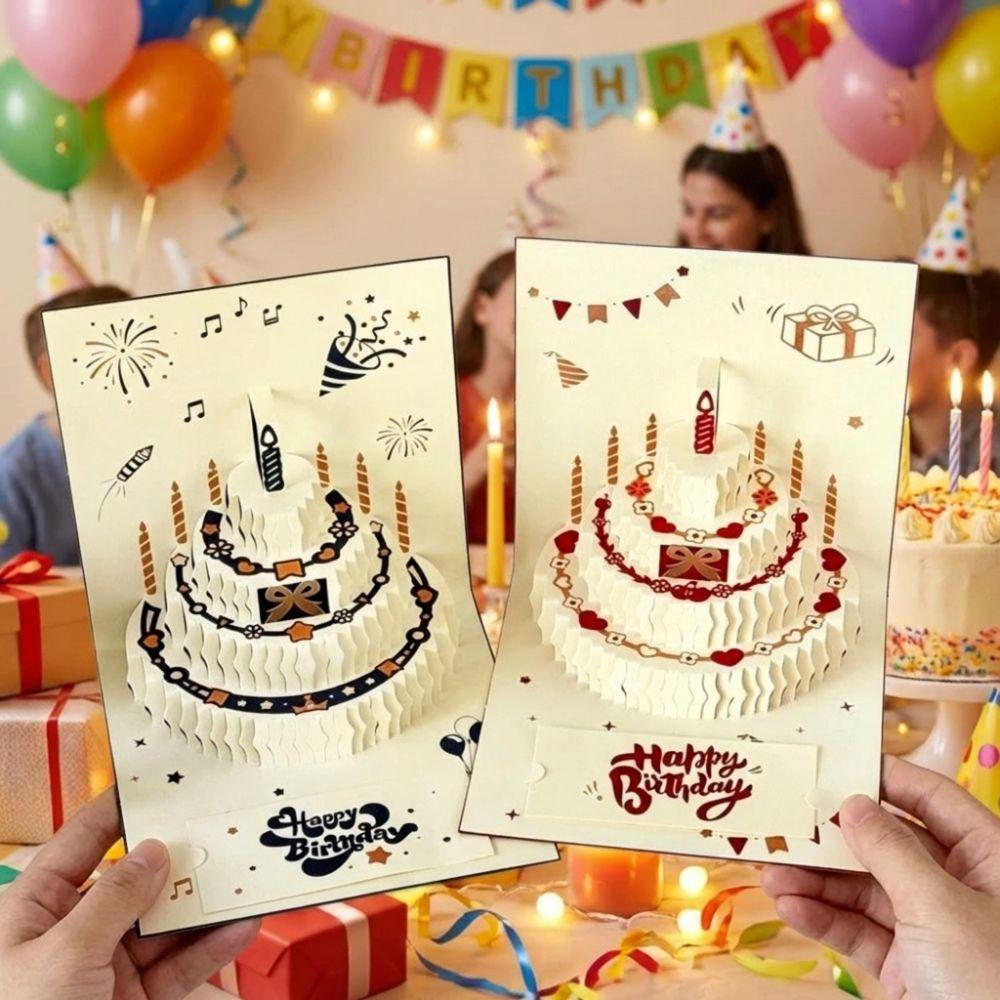 Colorful 3D Happy Birthday Card Surprise Gift Four-Layer Cake Folding Birthday Cake Card Best Wishes Paper