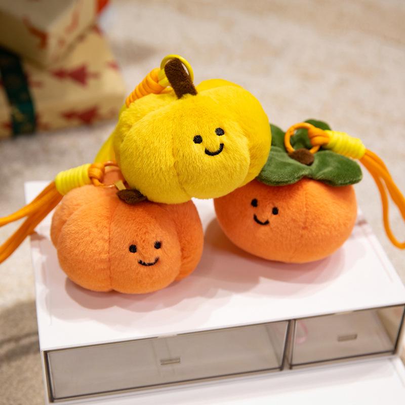 Fruit Plush Toy Backpack Ornament: Persimmon, Apple, Pear, Lemon, Tomato, Pumpkin Doll for Girls