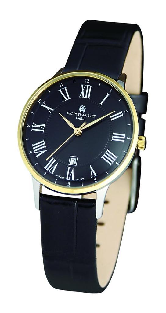 Charles Hubert 7037-B Black Watch with 3 Hands and Date Display