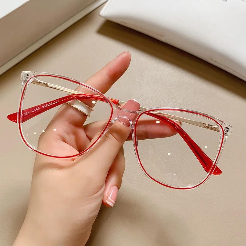 Big Frame Women's Cat Eye Anti-Blue Light Glasses Frame Fashion Tr90 Computer Transparent Glasses Frame Lentes De Sol Mujer