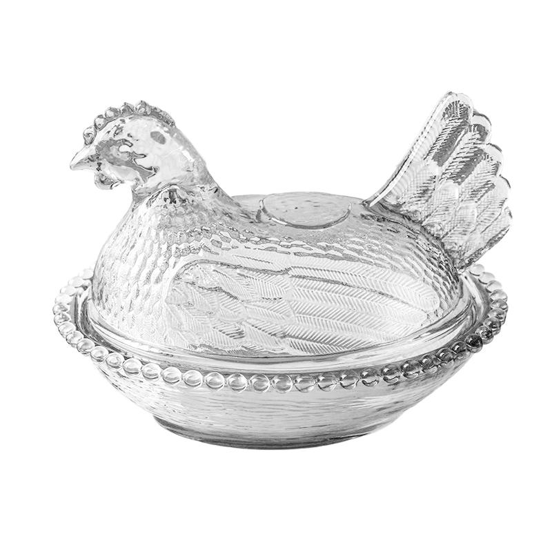 Henne im Nest Glasschale, Kristallgläser Bonboniere mit Deckel Hühnerförmige Hühner Obstschale Dessert Snacks Teller Retro Schale Glas