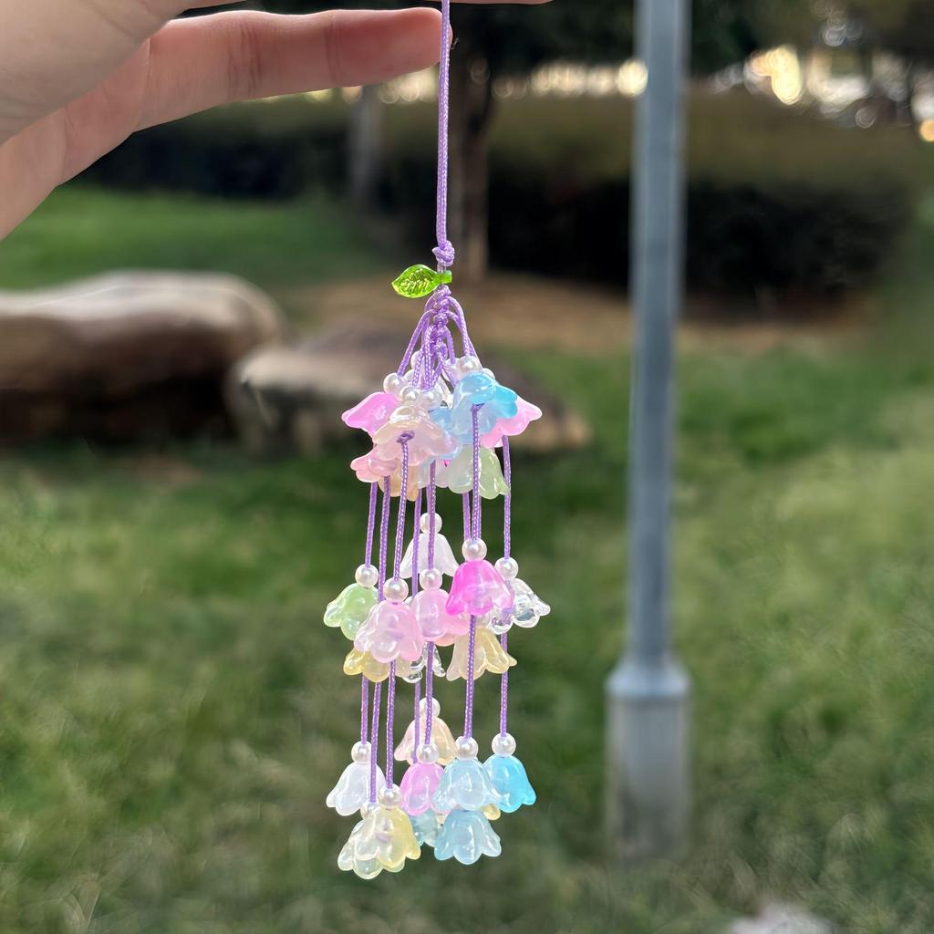 Maiglöckchen Rosa & Weiß Farbverlauf Anhänger - Chinesischer Stil Autoanhänger und Taschenanhänger, Kulturelles Geschenk