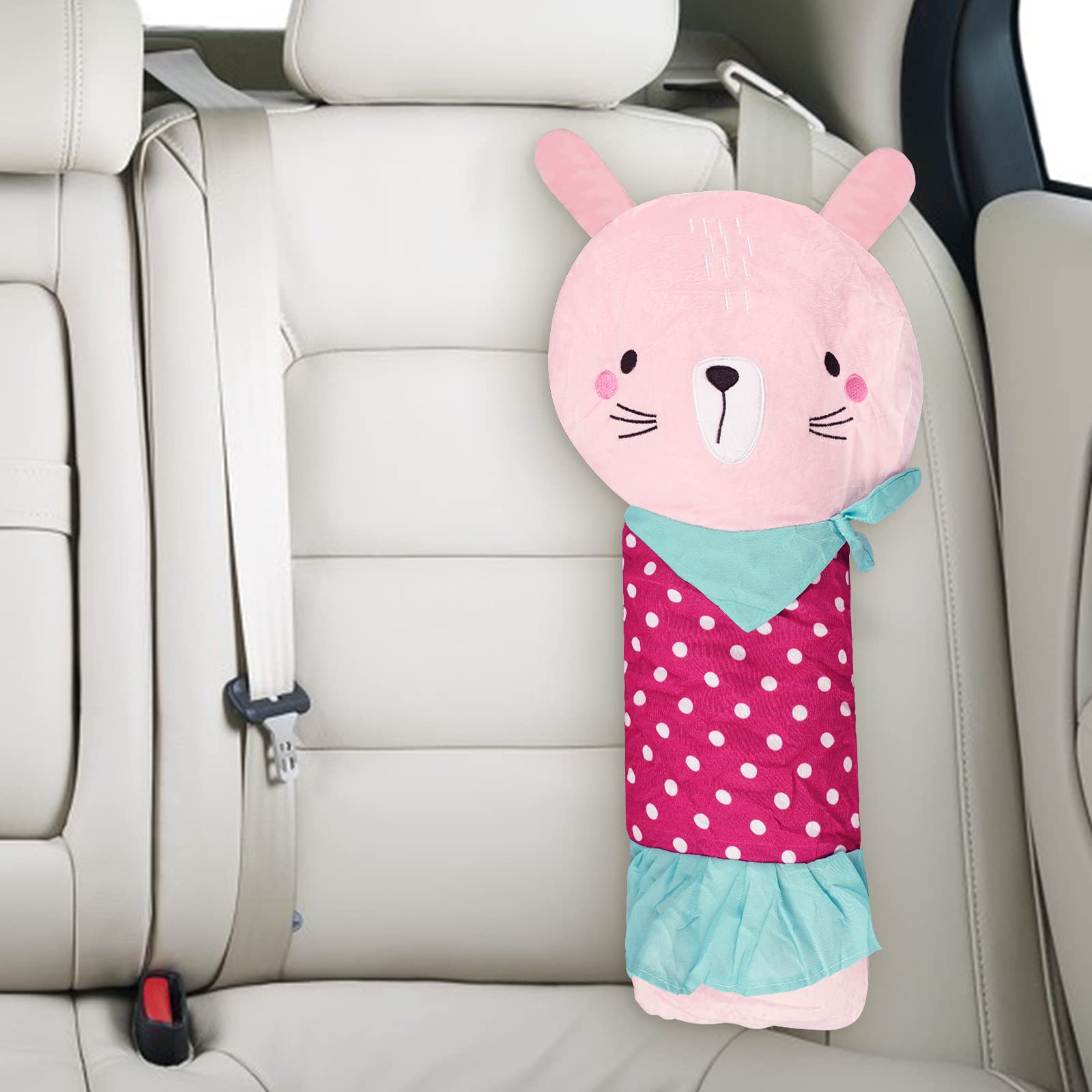 

Cute fluffy seat belt shoulder and pillow for car Perfect for car this pillow also supports neck and Easy to install and perfect for cover, pad,