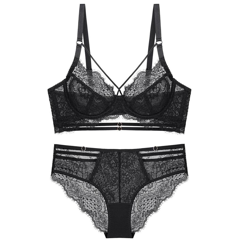 Sexy Ultra-thin Lace Push Up Bra Set Classic Hollow Bandage Women Underwear Transparent Intimates Plus Size Bra and Panties Set