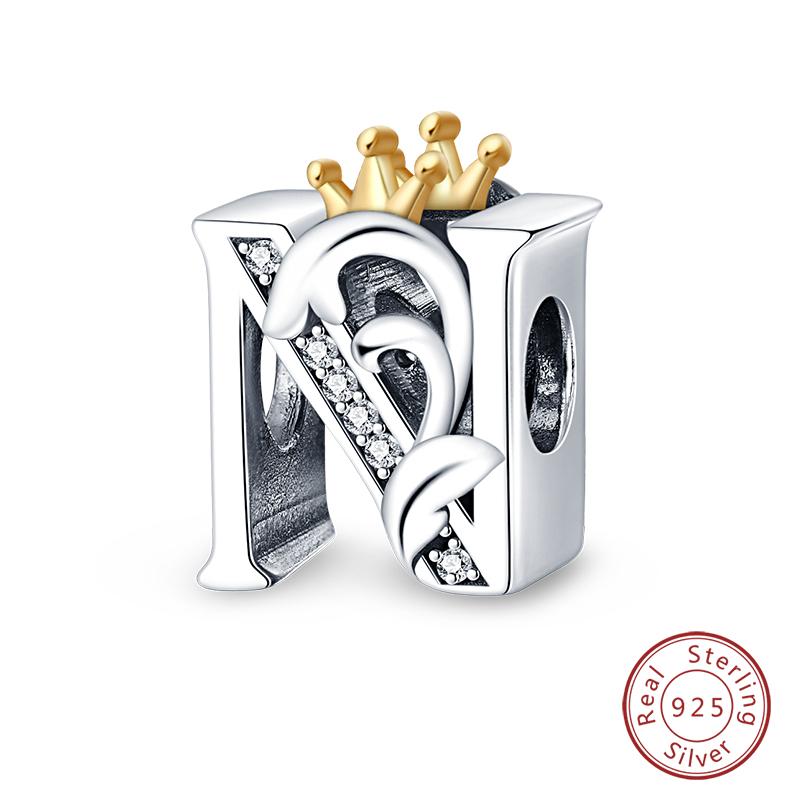 Charms Fit Qikaola Original Bracelets Classic Crown 26 Letters Alphabet Charms Beads For Women Fine Diy Wedding Jewelry Gift