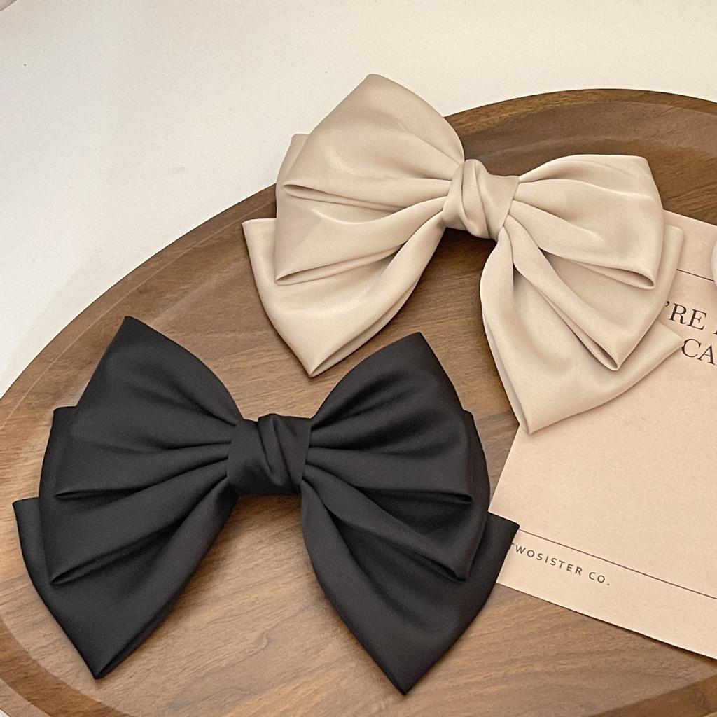 Female Satin Bow Hairpin Ponytail Clip Two-layer Bowknot Ribbon Spring Clip Temperament Accessories Korean Fashion Elegant