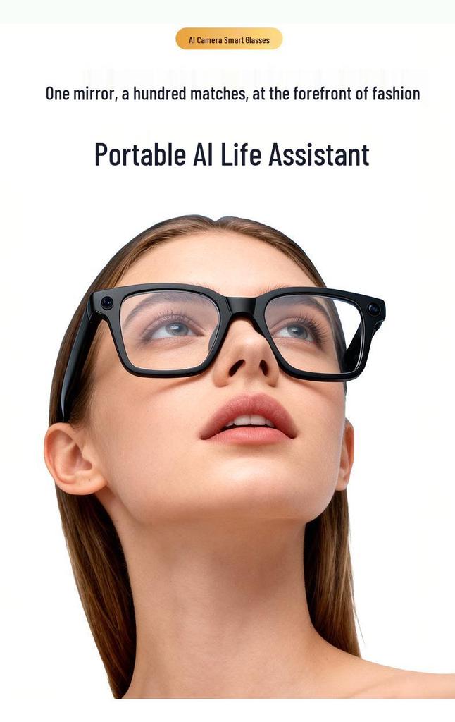 AI-Powered Smart Translation Glasses with 1200W Camera, Dual Microphone, Noise Reduction, and Live Streaming Capability.