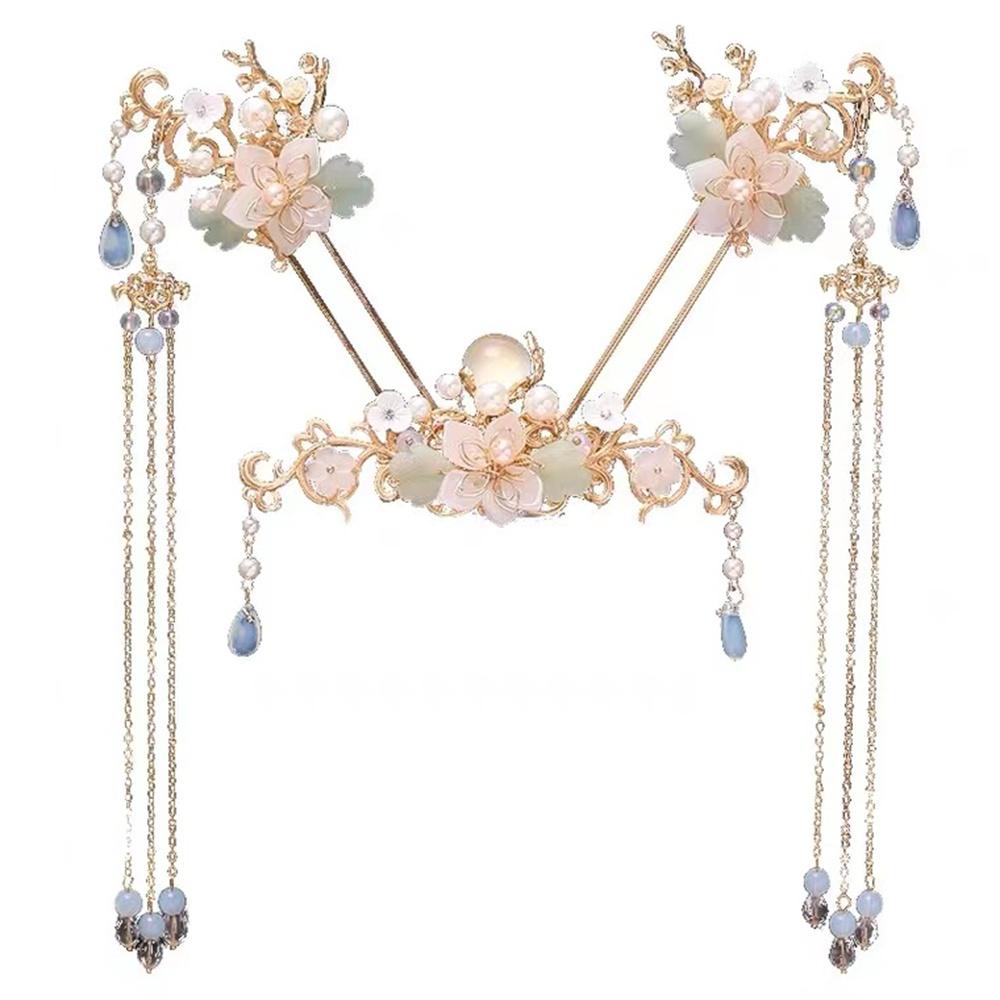 Hanfu Matching Rhinestones Hairpin Stylish Flower Shape Ancient Chinese Style Hair Pins Set