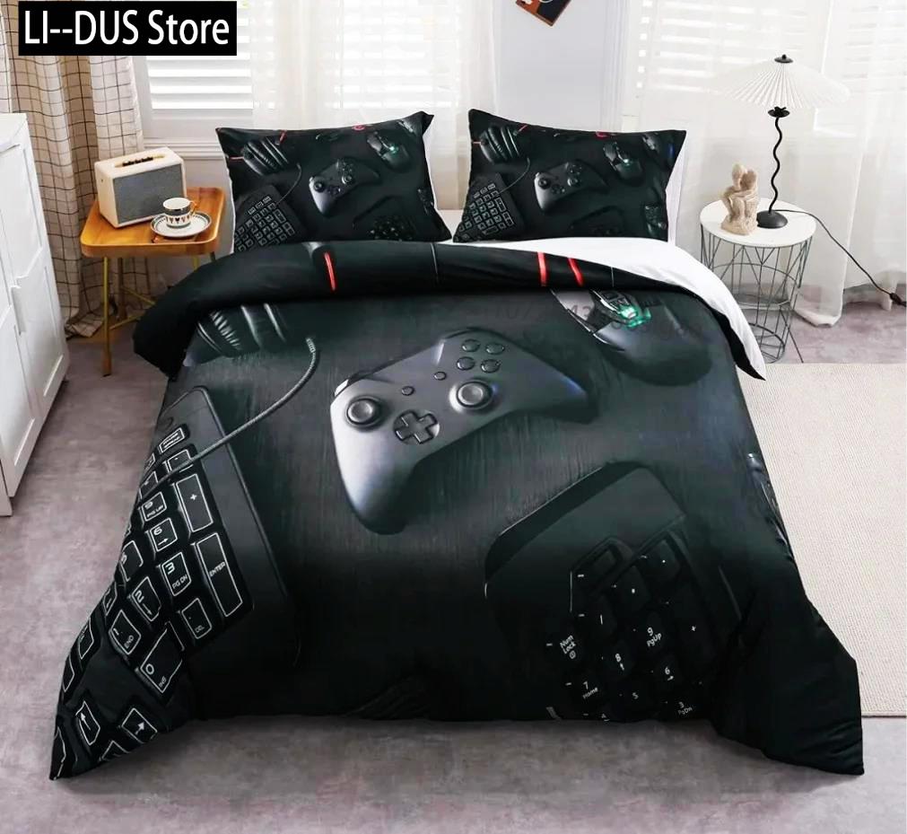 Set de lenjerie de pat pentru gamer pentru dormitor, moale, modern, cu gamepad, cuverturi confortabile pentru copii, husă de plapumă, husă de pilotă cu jocuri video și față de pernă