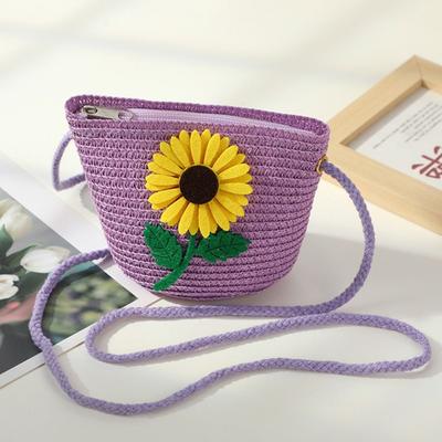 Cute Straw Crossbody Bag Flower Small Coin Purse Shoulder Bag Girls Kids