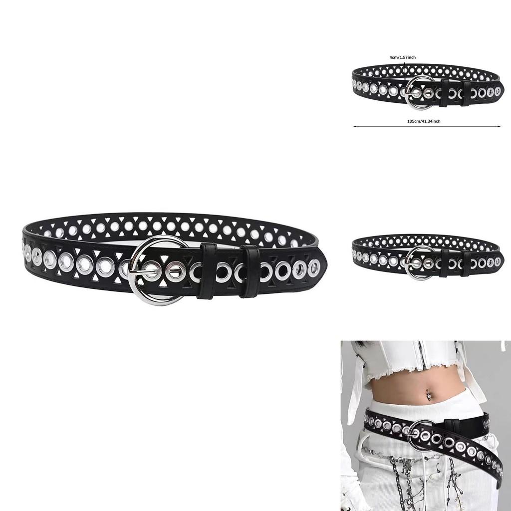 Retro Double Prong Metal Belt With Perforated Pattern For Street Style Look