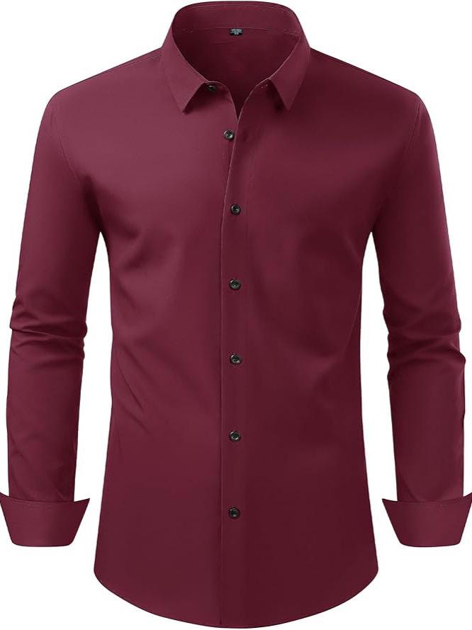 Camisa Social Masculina de Manga Longa Elástica Não Amassa - Cor Sólida