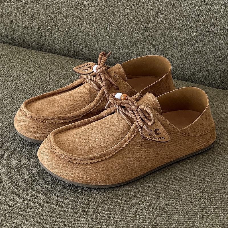 Autumn Retro Loafers Men Lazy Comfort Men Suede Loafers Shoes Slip-on Casual Shoes Suede Leather Half Slippers Man Driving Shoes