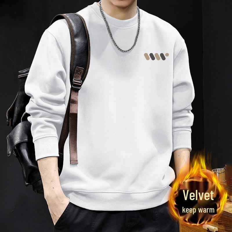 Men's Winter Hoodie: Round Neck, Plus Velvet, Thickened, Trendy, Heavyweight for Autumn and Winter.