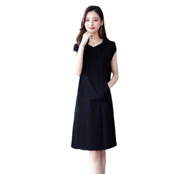 Hooded Sweater Dress Women's Summer Large Size Medium and Long Casual Loose Short-sleeved Slim Skirt