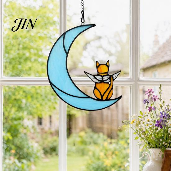 Acrylic Cat Suncatcher Hanging Pendant with Chain, Animal Ornament for Window Gift Home Wall Decor, Cute Lover Room Decoration Creative