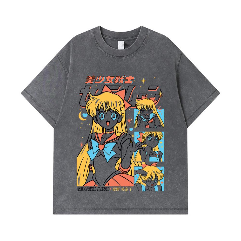 275 GSM Washed T-shirts 100% Cotton Minako Aino Print Unisex Heavy Cotton T Shirt