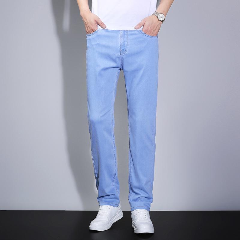 Blugi bărbătești de vară din mătase de gheață, respirabili, elastici, casual, din lyocell, largi, drepți, subțiri, la modă, pantaloni bărbătești
