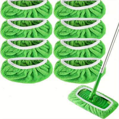 2PCS Thickened Elastic Band Flat Mop Cloth Coral Fleece/Microfiber/Chenille Replacement Rotary Mop Cleaning Pad for Bathroom