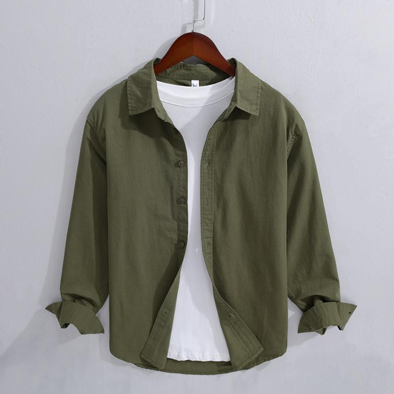 Long Sleeve 100cotton Man Shirts Spring and Summer Casual Tops Dress Shirt Lapel Collar Solid Color Button Shirt Simple Style Men Clothing