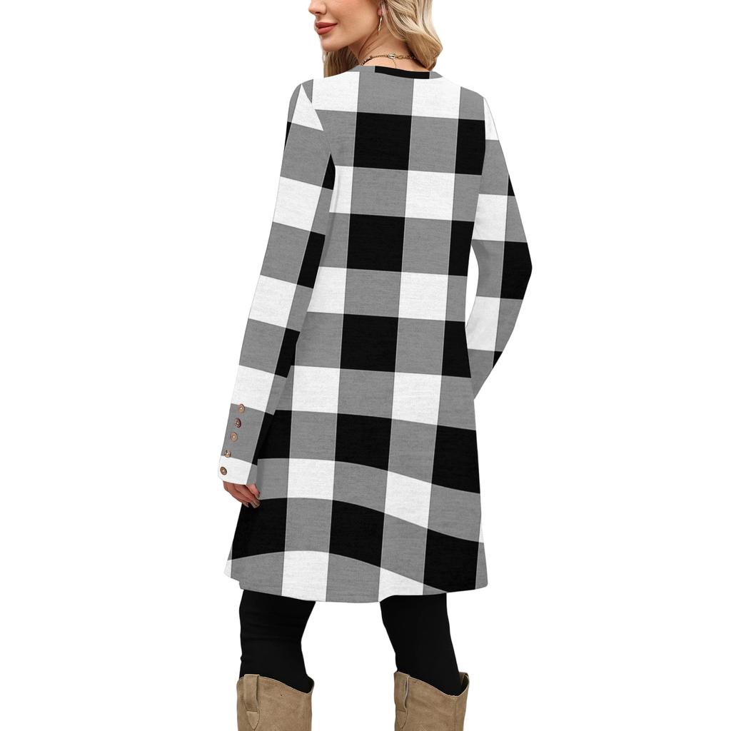 Women's Fashion Casual Dress With Pocket Decorative Buttons, Round Neck And Long Sleeves