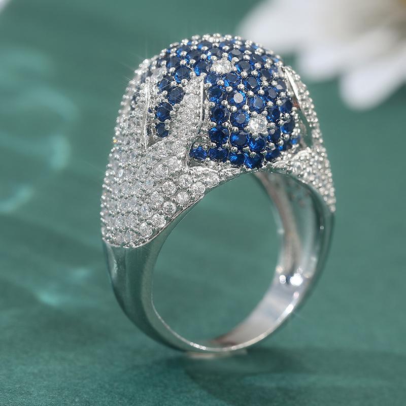 Luxuriöse Blaue Glänzende Synthetische Zirkonia Ringe Damenmode Vielseitig Täglich Party Schmuck Accessoire Kupferbeschichteter Ring 8