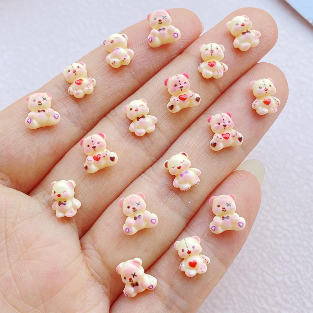 100 Stück Süße Mini Cartoon Kleiner Bär Nail Art Harz Designer Anhänger DIY Basteln Für Nagel 3D Dekorationen Schmuck