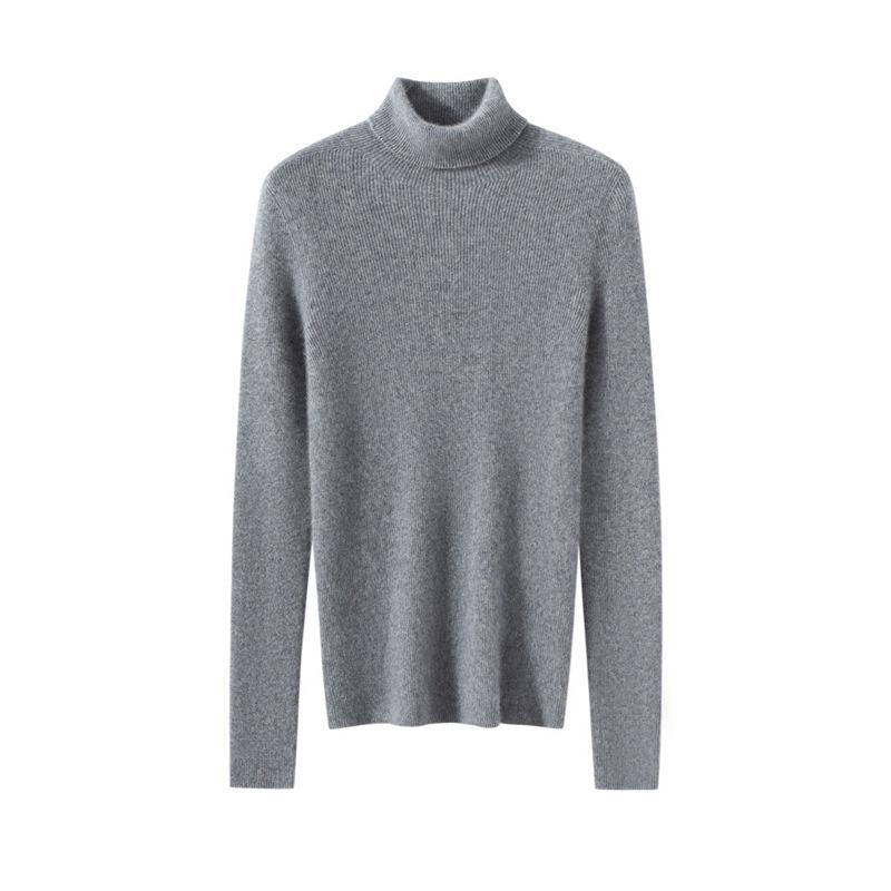 Women's 100% Cashmere High Neck Sweater - Autumn/Winter Rib Knit Base Layer