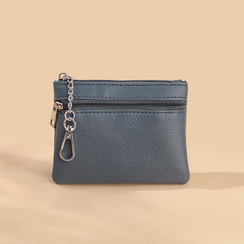 

Гаманець для монет на подвійній блискавці з лічі, однотонна PU сумка для зберігання карток та ключів - В наявності, Відправка в день замовлення синій