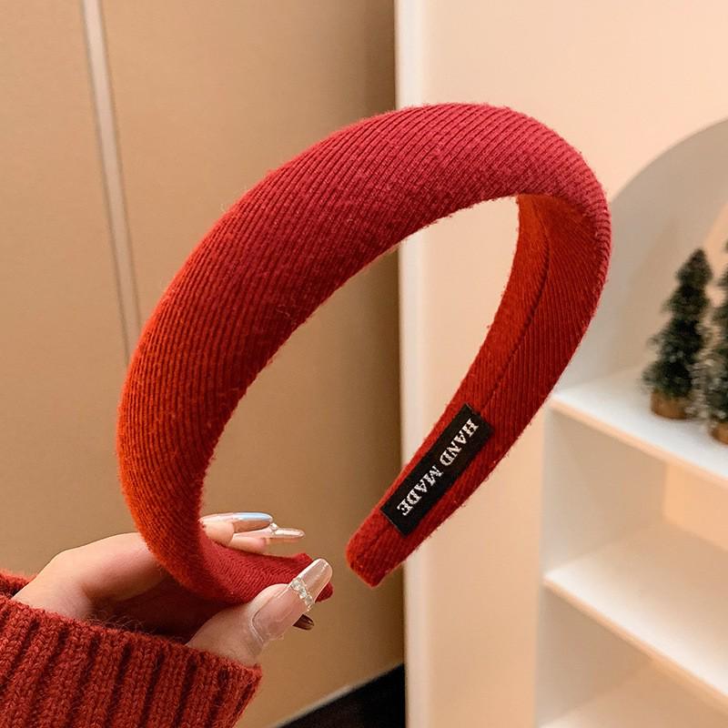 Retro Red Velvet High Crown Headband - Wide Edge Korean Influencer Style